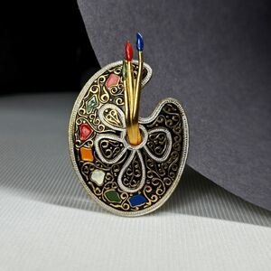 Spain Damascene 2-Tone Metallic Colorful Damascene Artists Painting Brooch